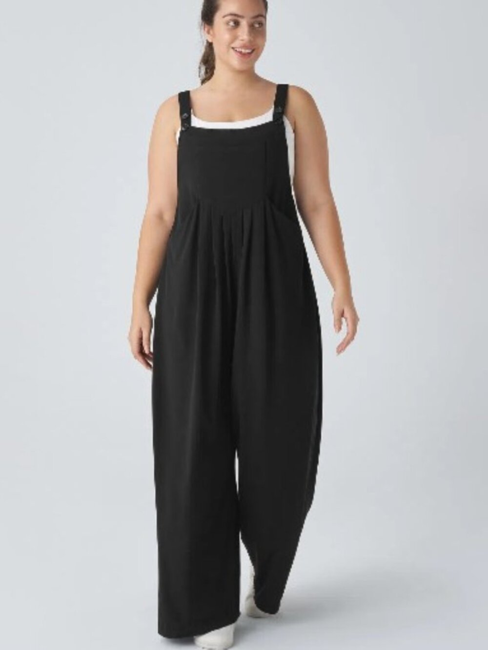 Halara Brand Size 2X Black Waffle Knit Overalls Wide Leg Jumpsuit Pockets